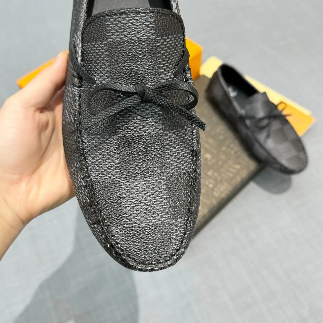 Louis Vuitton Black Gray Damier Check Texture Knotted Bow Detail Loafer 3