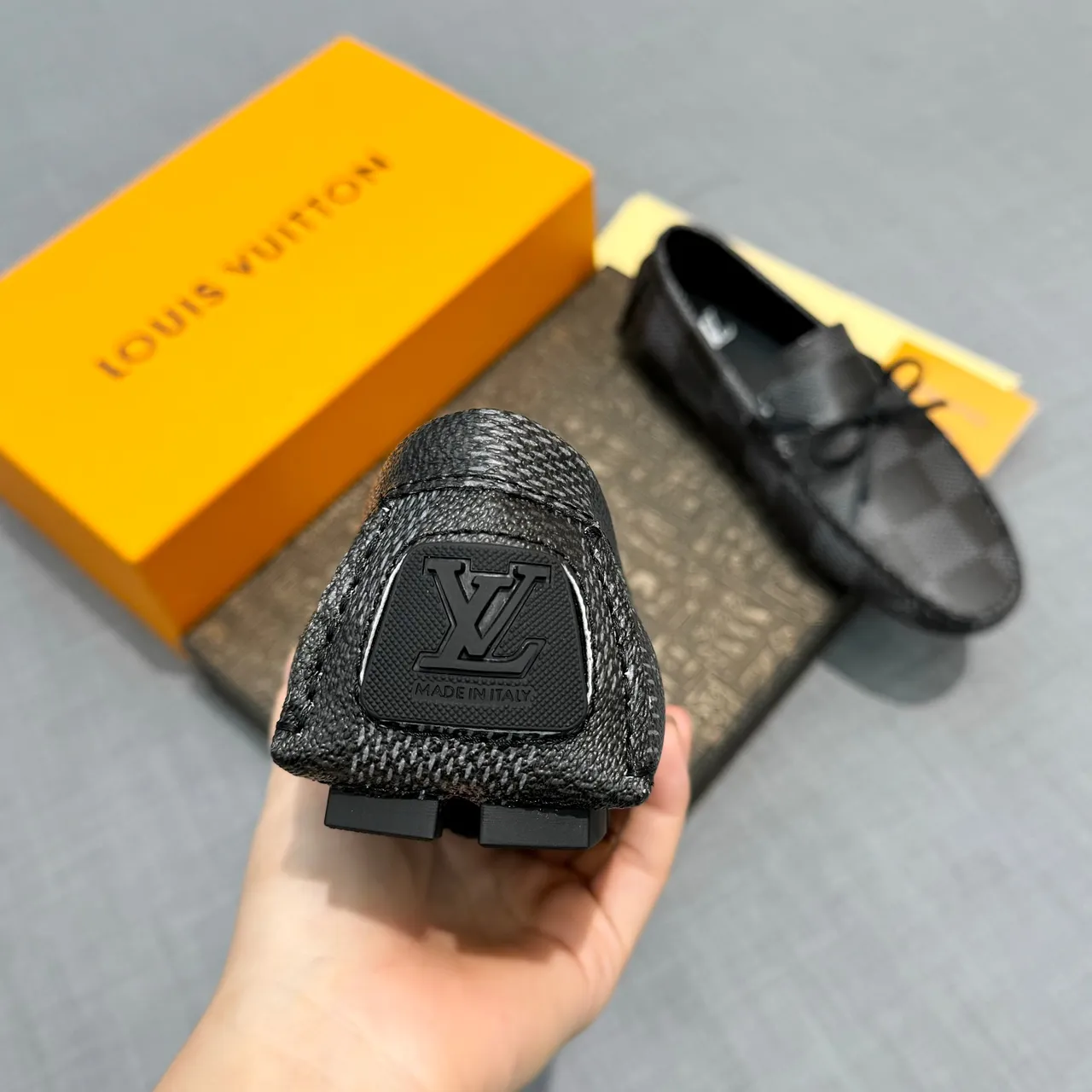 Louis Vuitton Black Gray Damier Check Texture Knotted Bow Detail Loafer 4