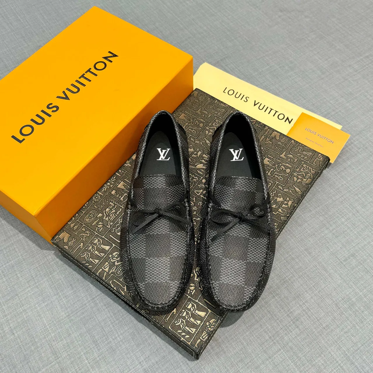 Louis Vuitton Black Gray Damier Check Texture Knotted Bow Detail Loafer 6