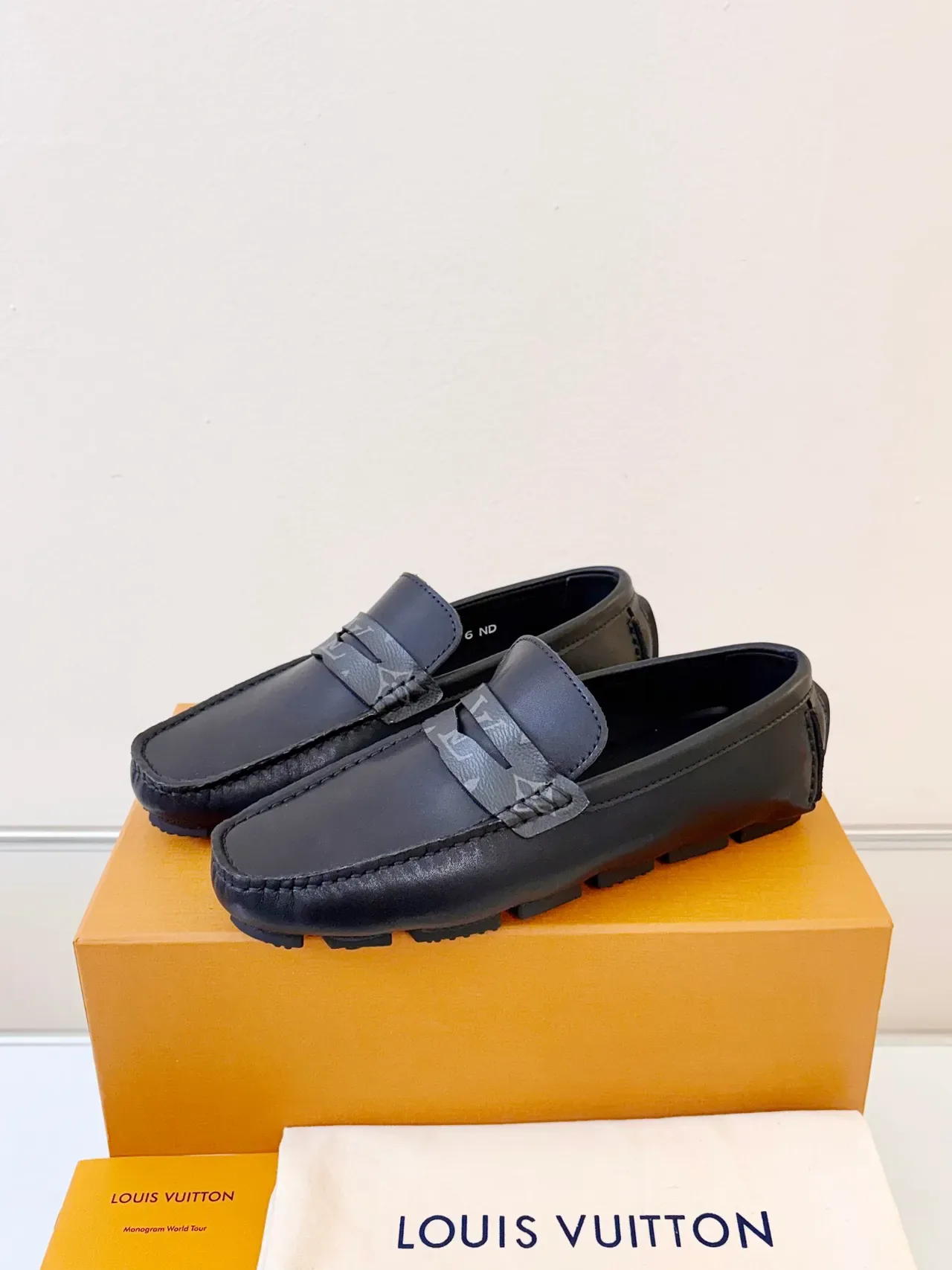 Louis Vuitton Black Gray Leather Monogrammed Strap Loafer 2