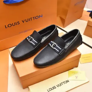Louis Vuitton কালো নেভি চামড়ার মনোগ্রাম ট্রিমড ফিতা লোফার