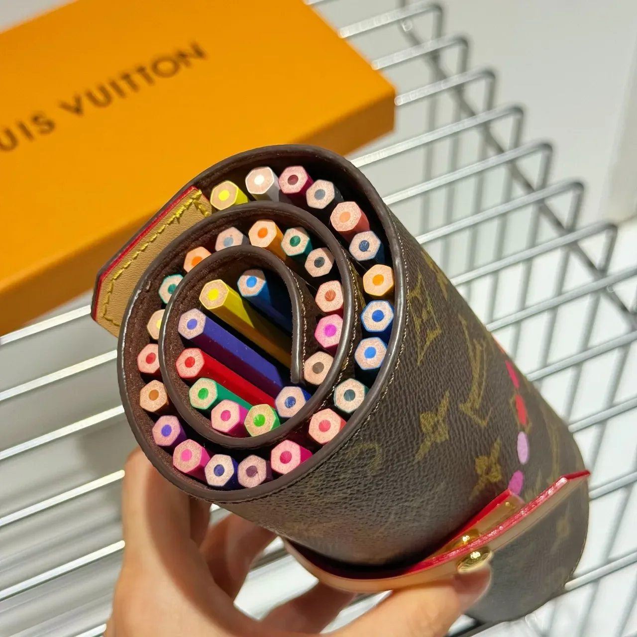 Louis Vuitton Brown Beige Monogram Canvas Cylindrical Roll-Top Wristlet 5