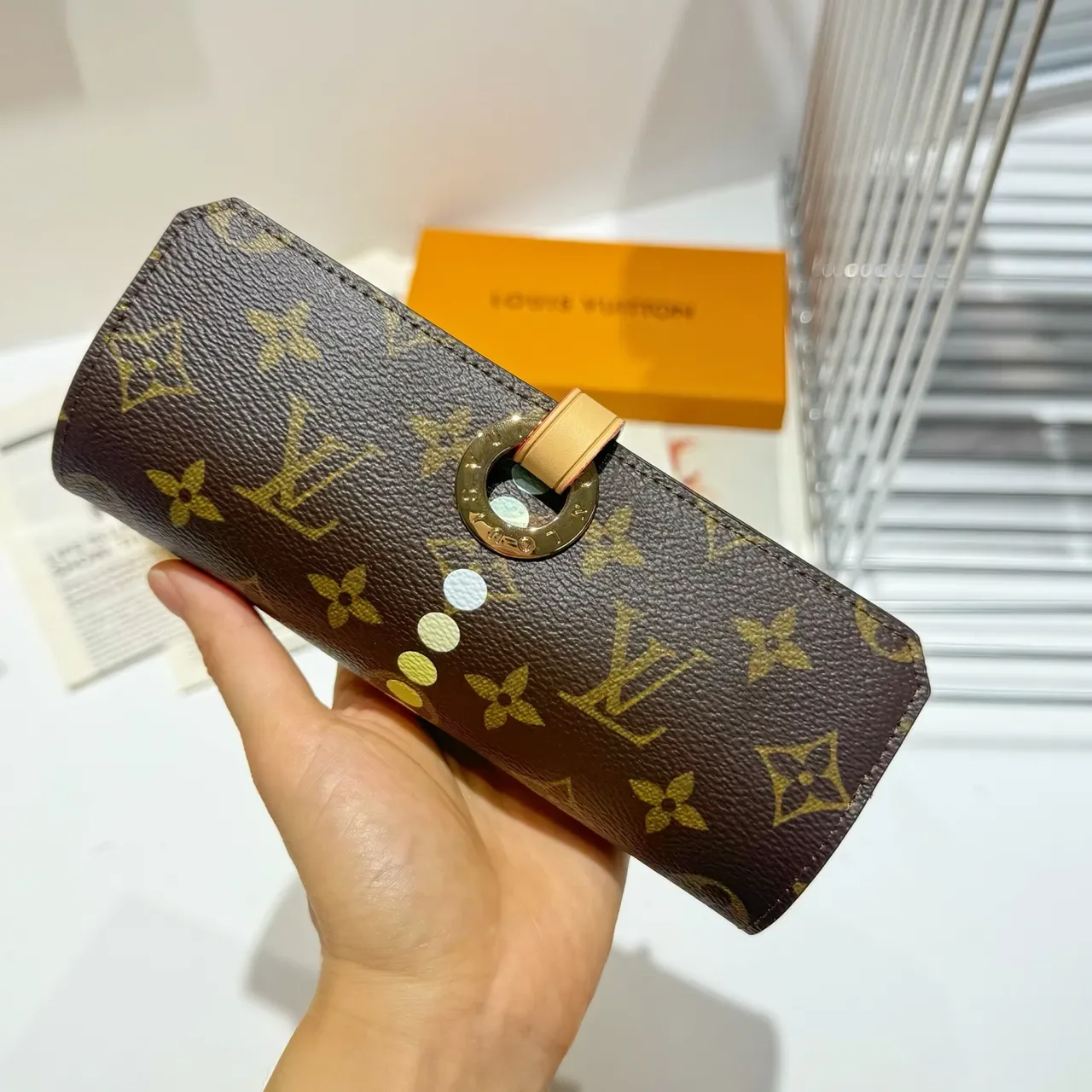 Louis Vuitton Brown Beige Monogram Canvas Cylindrical Roll-Top Wristlet 9