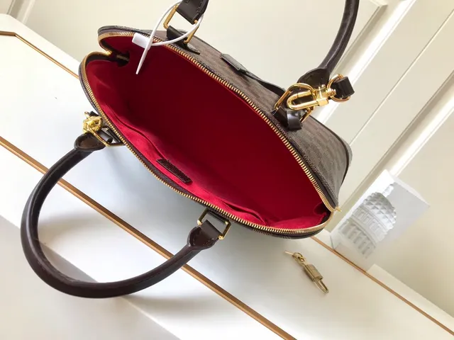 Louis Vuitton marron noir damier toile coupole supérieure silhouette sac boston 5