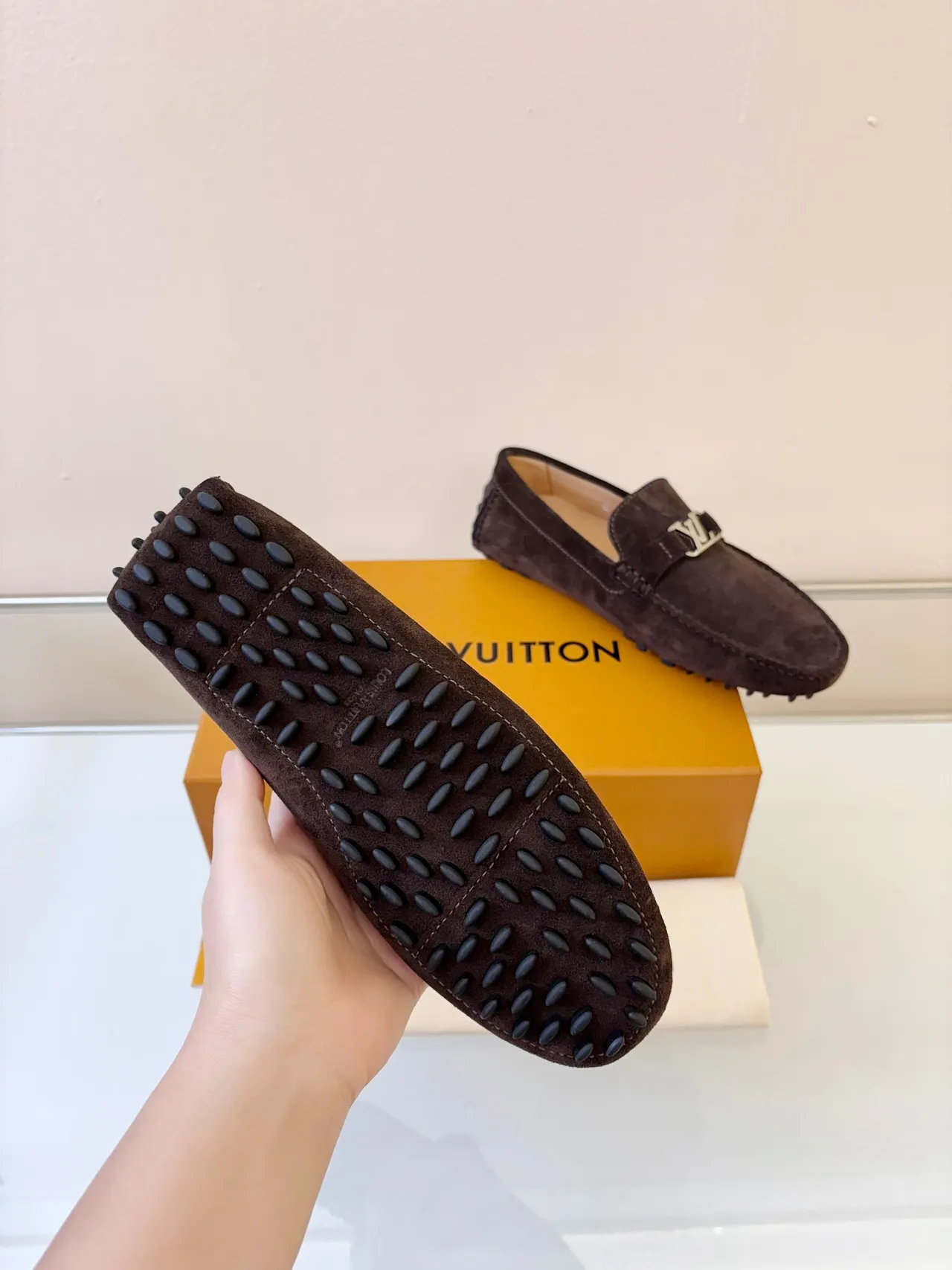 Louis Vuitton Loafer Camurça Marrom Preto Superior Fivela Metal LV 5