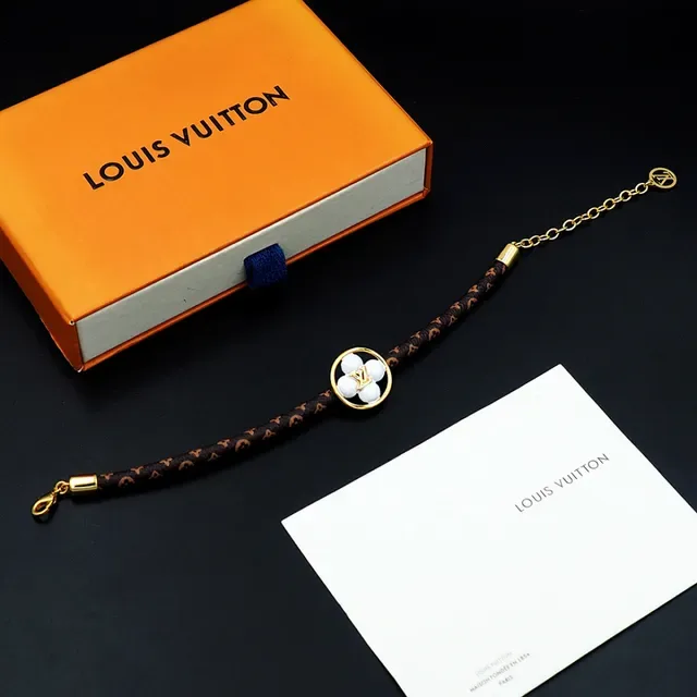 Louis Vuitton Brown Gold Monogrammed Leather Strap Circular Charm Bracelet 10