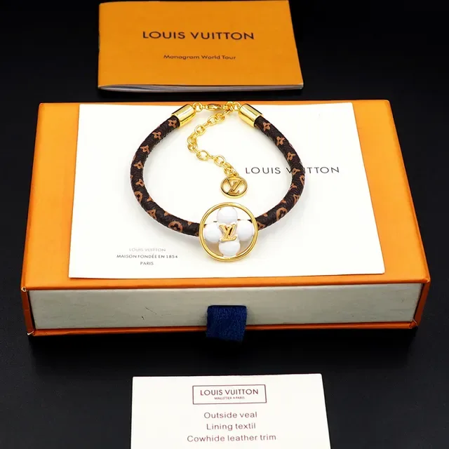 Louis Vuitton Brown Gold Monogrammed Leather Strap Circular Charm Bracelet 11