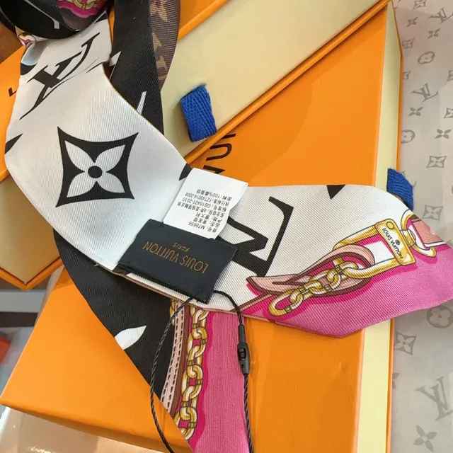 Louis Vuitton Brown Pink Narrow Monogram-Print Silk Scarf 6