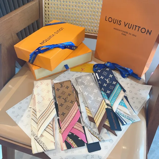 Louis Vuitton Brown Pink Narrow Monogram-Print Silk Scarf 9