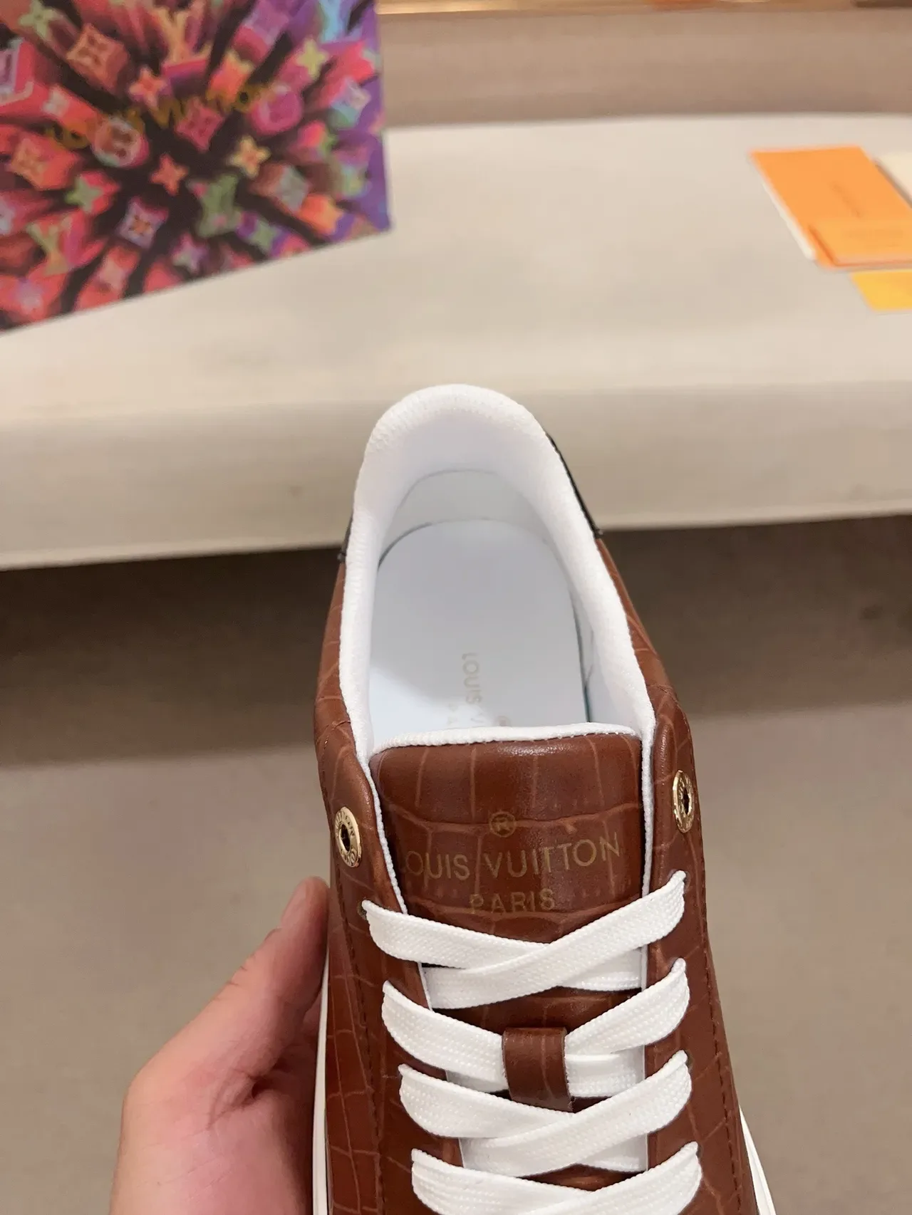 Louis Vuitton Brown White Crocodile-Embossed Leather Platform Sole Lifestyle Sneakers 6