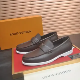 Louis Vuitton Mocasín de Cuero Marrón Blanco Correa Trenzada Penny