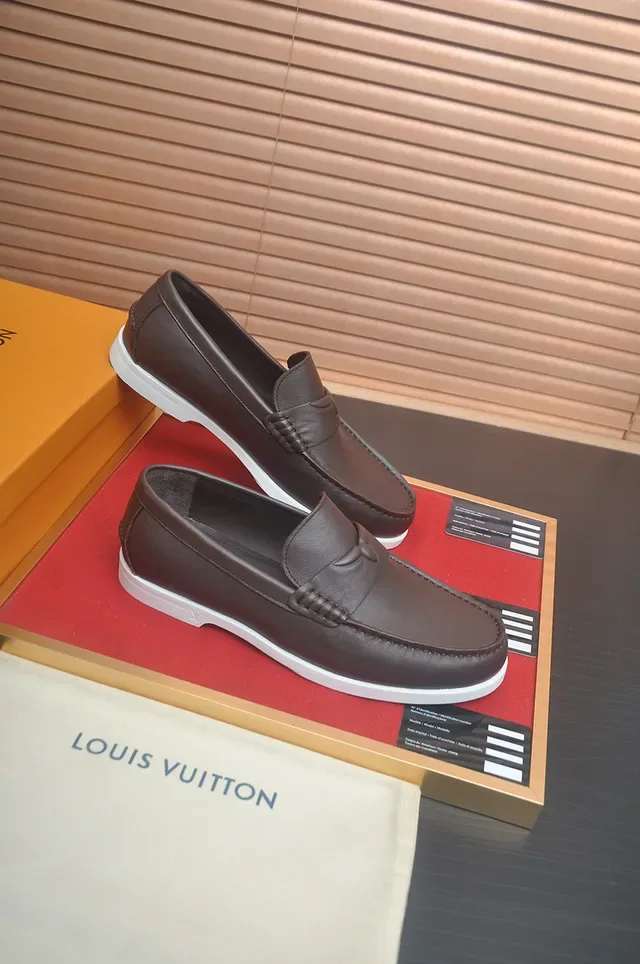 Louis Vuitton Brown White Leather Penny Braided Strap Loafer 4