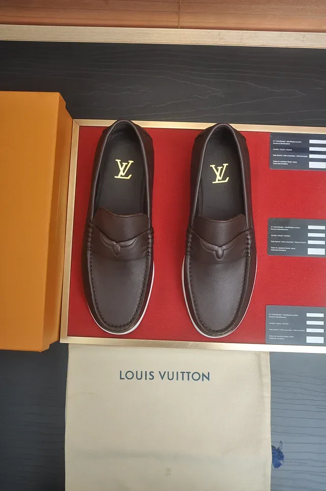 Louis Vuitton Brown White Leather Penny Braided Strap Loafer 5