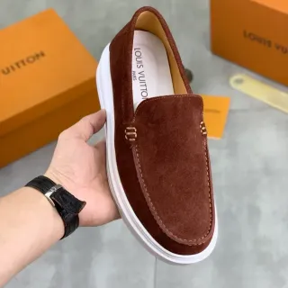 Louis Vuitton Brown White Suede Upper Platform Sole Loafer