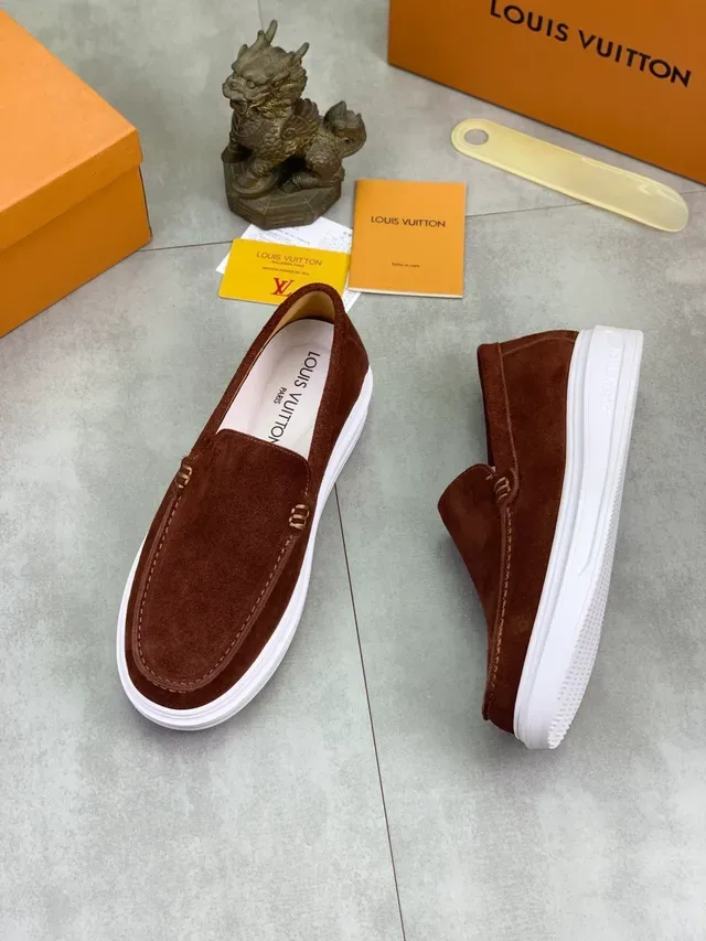 Louis Vuitton Brown White Suede Upper Platform Sole Loafer 6