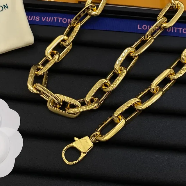 Louis Vuitton Chain Reaction Gold White Chunky Oval-Link Monogram-Engraved Links Bracelet 6