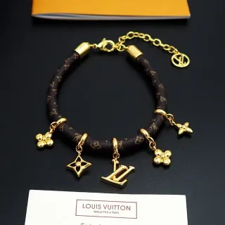 Pulsera con Encantos Louis Vuitton Marrón Dorado Cinta Monograma Recubierta