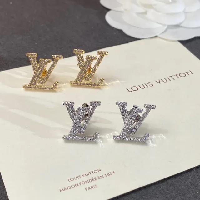 Louis Vuitton Crystal-Pavé LV Monogram Gold-Tone Stud Earrings 8