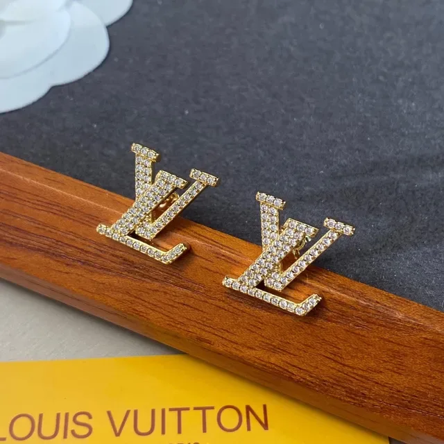 Louis Vuitton Crystal-Pavé LV Monogram Gold-Tone Stud Earrings 9