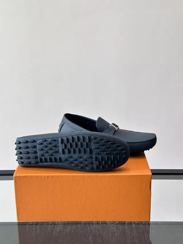 Louis Vuitton Driver Loafer Blue Pebbled Leather Loafers 2