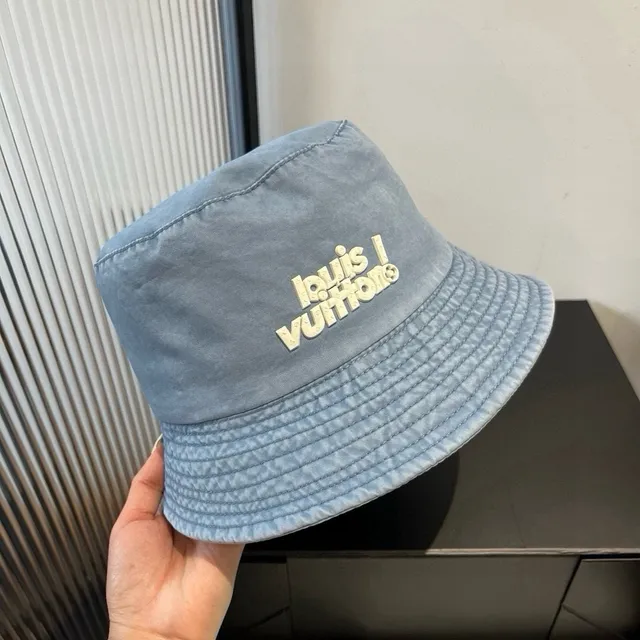 Louis Vuitton Embroidered Logo Light Wash Denim Bucket Hat 4