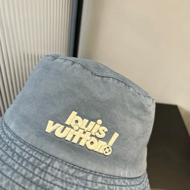 Louis Vuitton Embroidered Logo Light Wash Denim Bucket Hat 6