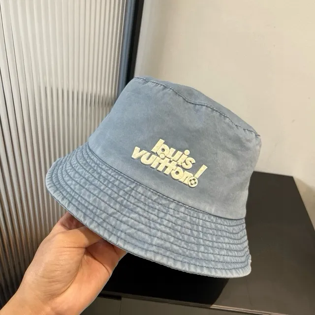 Louis Vuitton Embroidered Logo Light Wash Denim Bucket Hat 7