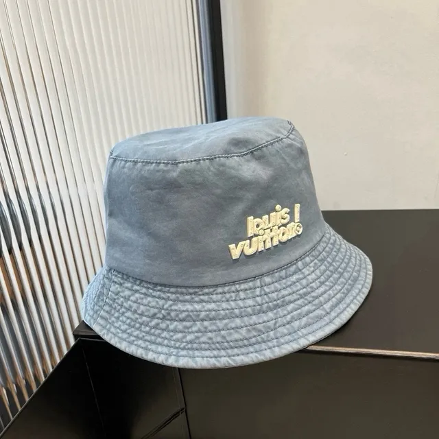Louis Vuitton Embroidered Logo Light Wash Denim Bucket Hat 9