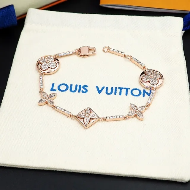 Louis Vuitton Pulseira Floral Quatrofolhas Pavê Cristal Ouro Rosa 5