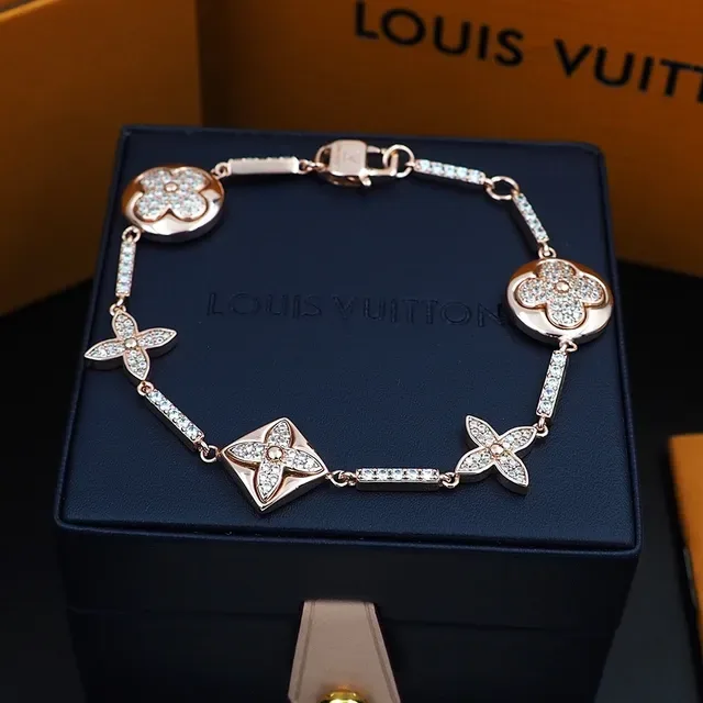 Louis Vuitton Pulseira Floral Quatrofolhas Pavê Cristal Ouro Rosa 6