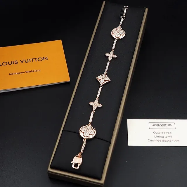 Louis Vuitton Pulseira Floral Quatrofolhas Pavê Cristal Ouro Rosa 8