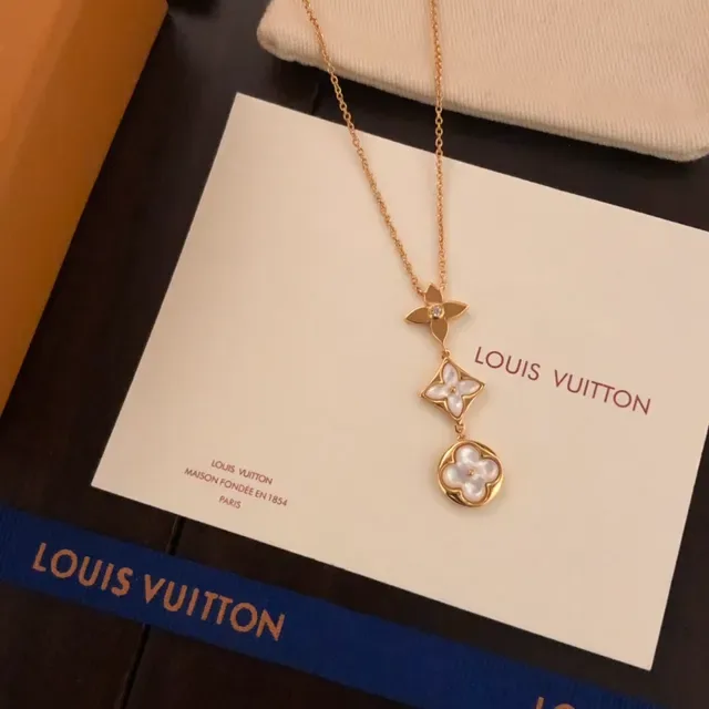 Louis Vuitton 花朵图案 金色 珍珠母贝 项链 5