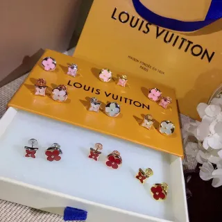 Louis Vuitton Brincos Motivo Floral Flores Rosa Vermelho Acabamento Esmalte