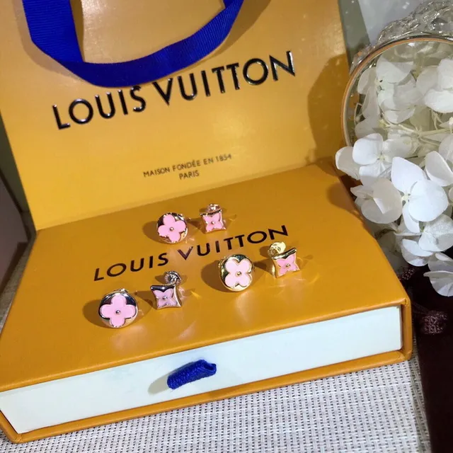 Louis Vuitton Brincos Motivo Floral Flores Rosa Vermelho Acabamento Esmalte 3