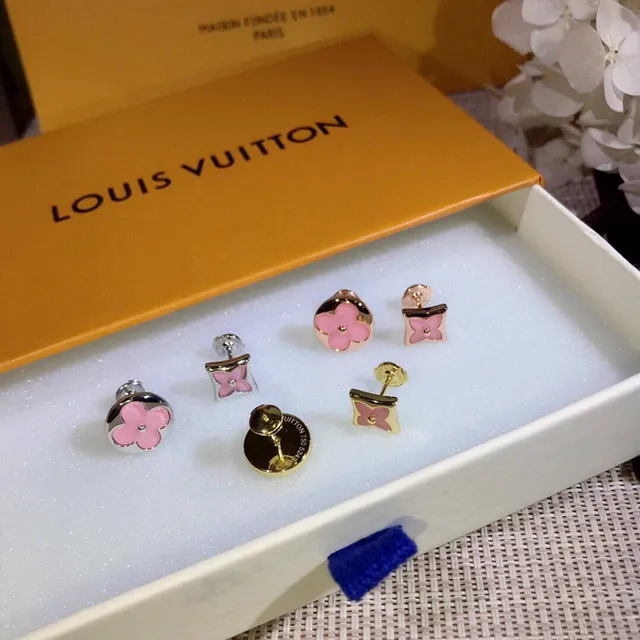 Louis Vuitton Brincos Motivo Floral Flores Rosa Vermelho Acabamento Esmalte 5