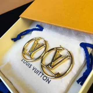 Louis Vuitton أقراط حلق ذهبية زرقاء دائرية