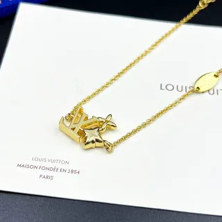 Louis Vuitton সোনার চেইন Interlocking LV মনোগ্রাম পেন্ডেন্ট নেকলেস