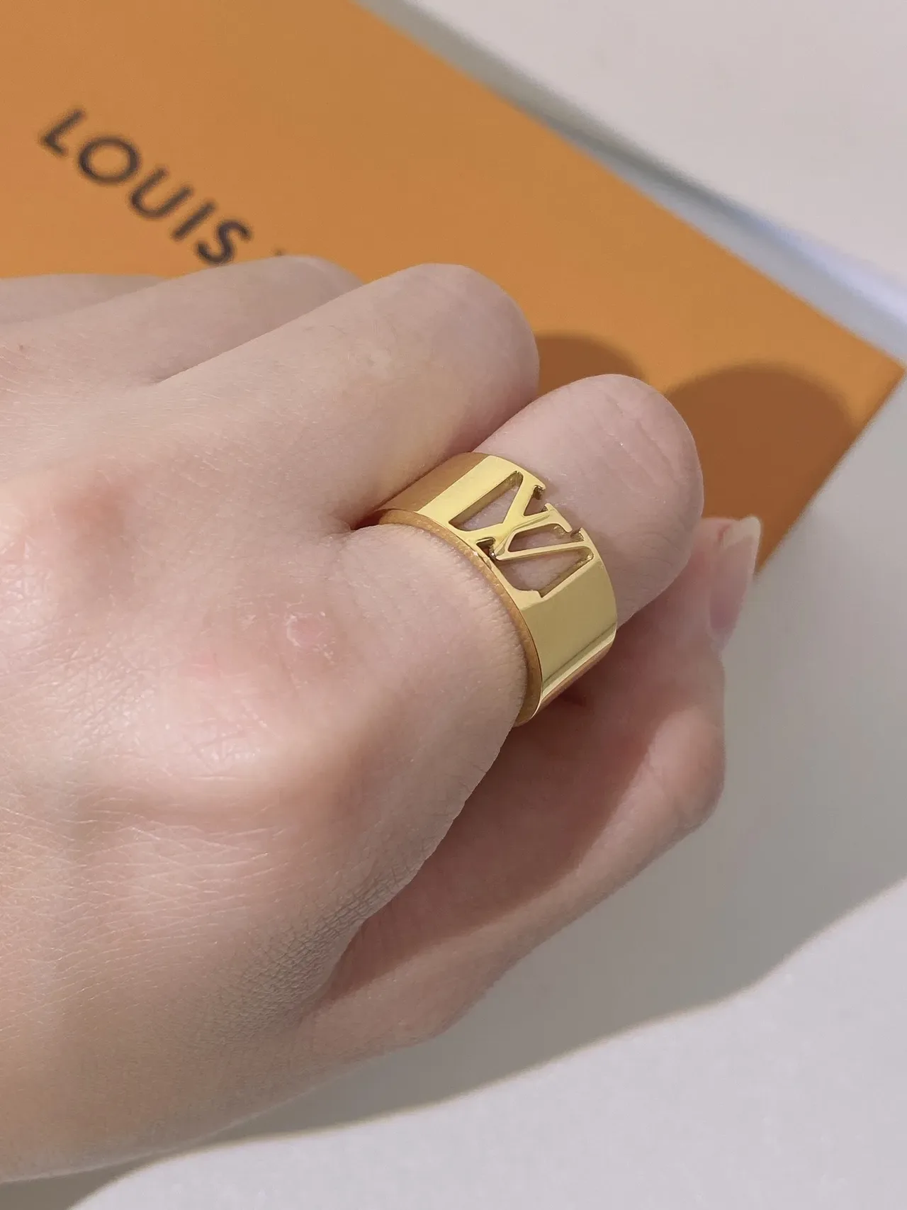 Louis Vuitton Gold Silver Wide-Band Monogram Cutout Ring 2