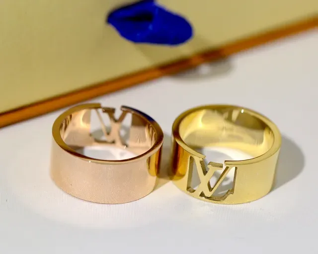 Louis Vuitton Gold Silver Wide-Band Monogram Cutout Ring 5