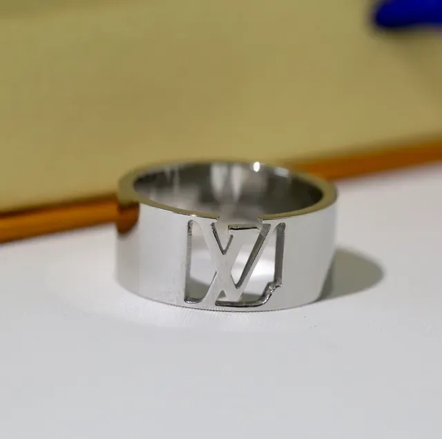 Louis Vuitton Gold Silver Wide-Band Monogram Cutout Ring 9
