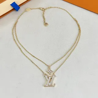Collar Louis Vuitton Corrente Dupla Camada Branco e Dourado