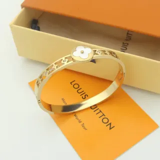 Louis Vuitton सोने का सफेद कठोर बैंगल फूलों का मोटिफ कंगन