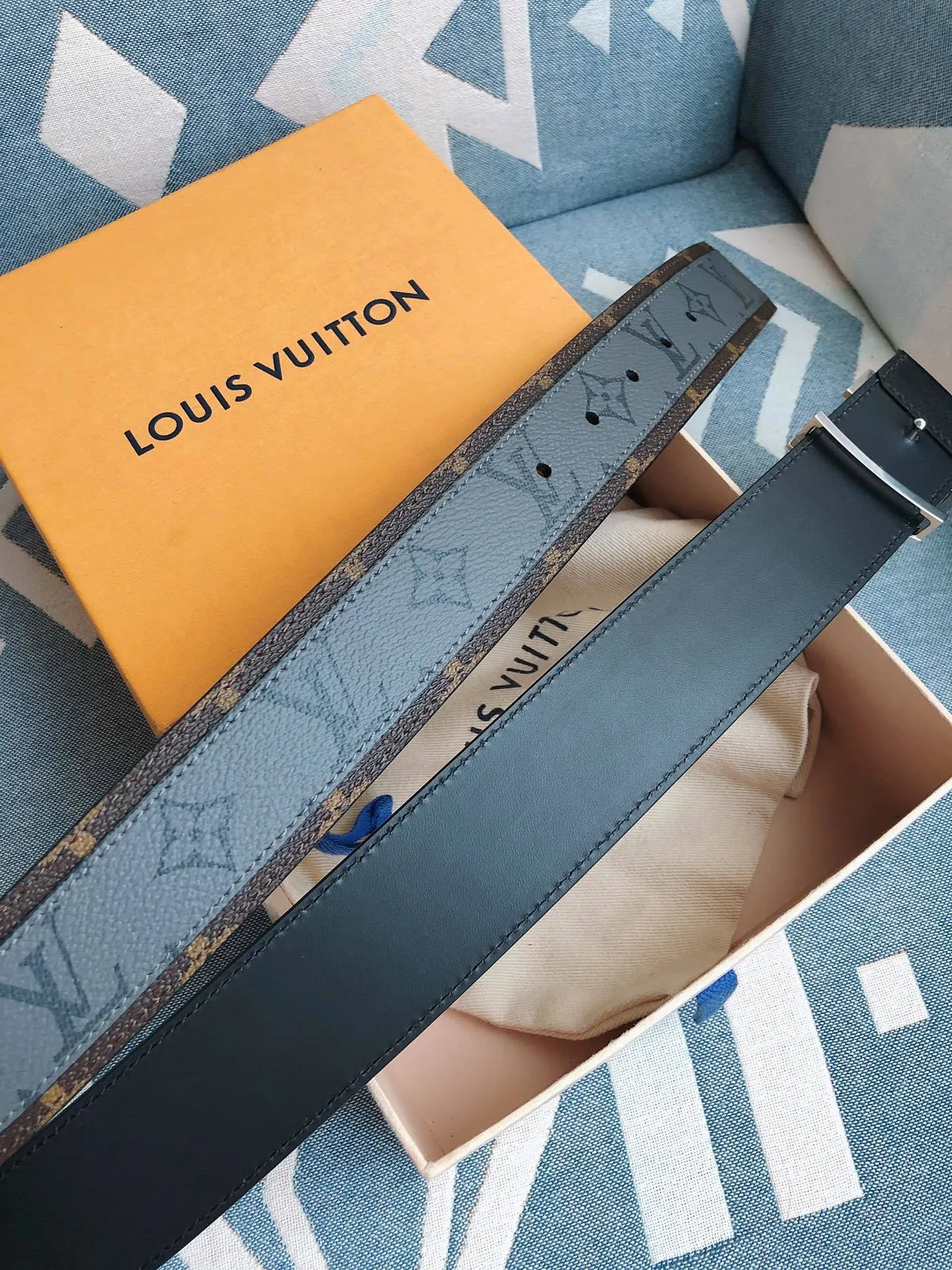 Louis Vuitton Gray Brown Reversible Monogram Reverse Print Leather Belt 4