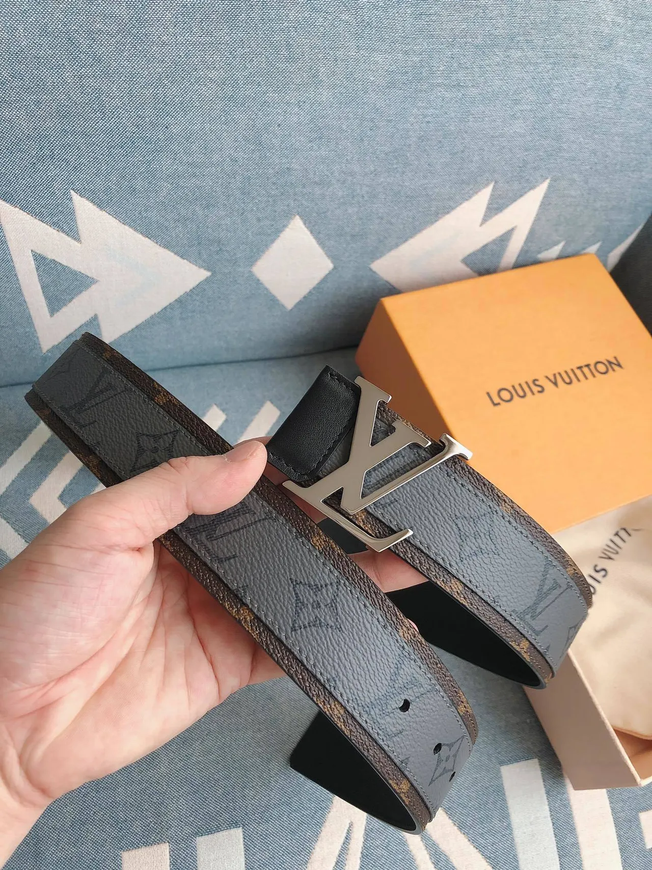 Louis Vuitton Gray Brown Reversible Monogram Reverse Print Leather Belt 5