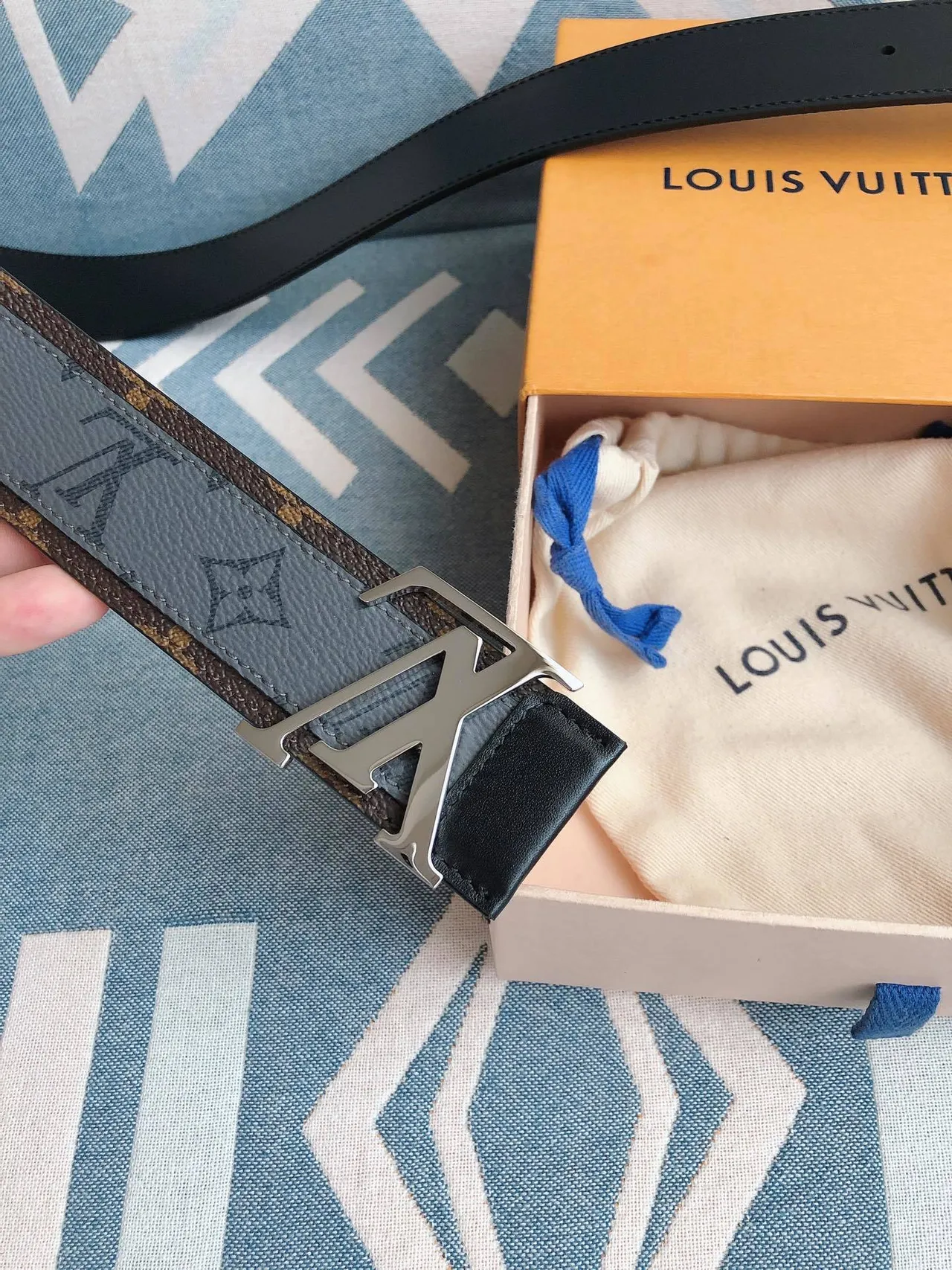 Louis Vuitton Gray Brown Reversible Monogram Reverse Print Leather Belt 7