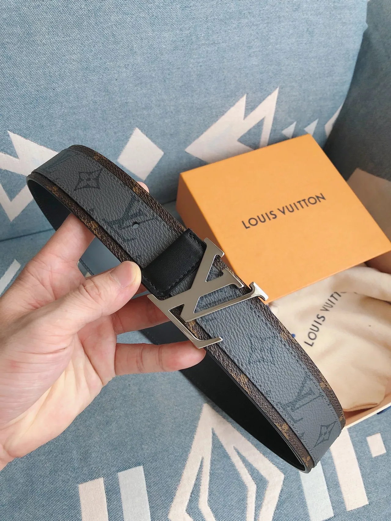 Louis Vuitton Gray Brown Reversible Monogram Reverse Print Leather Belt 8