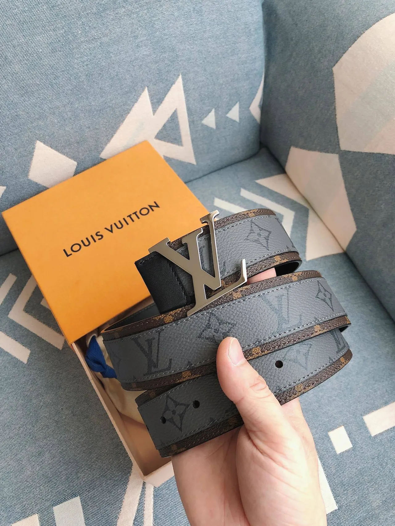Louis Vuitton Gray Brown Reversible Monogram Reverse Print Leather Belt 9