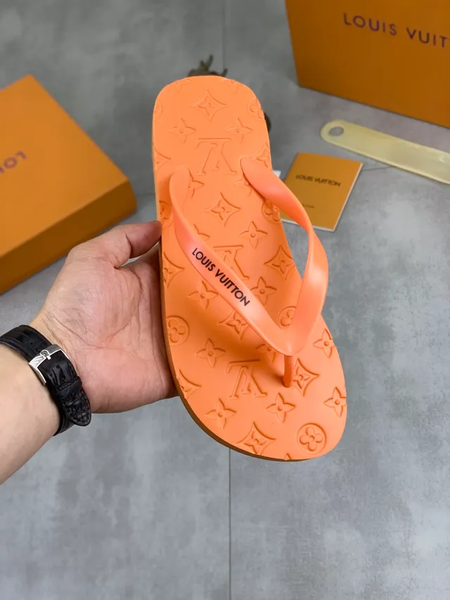 Louis Vuitton Green Orange Molded Monogram Pattern Rubber Construction Slippers 11