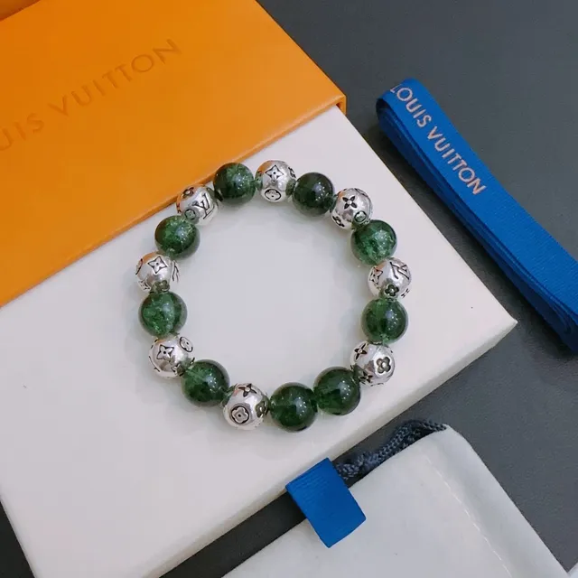 Louis Vuitton Green Silver Beaded Monogrammed Beads Bracelet 8