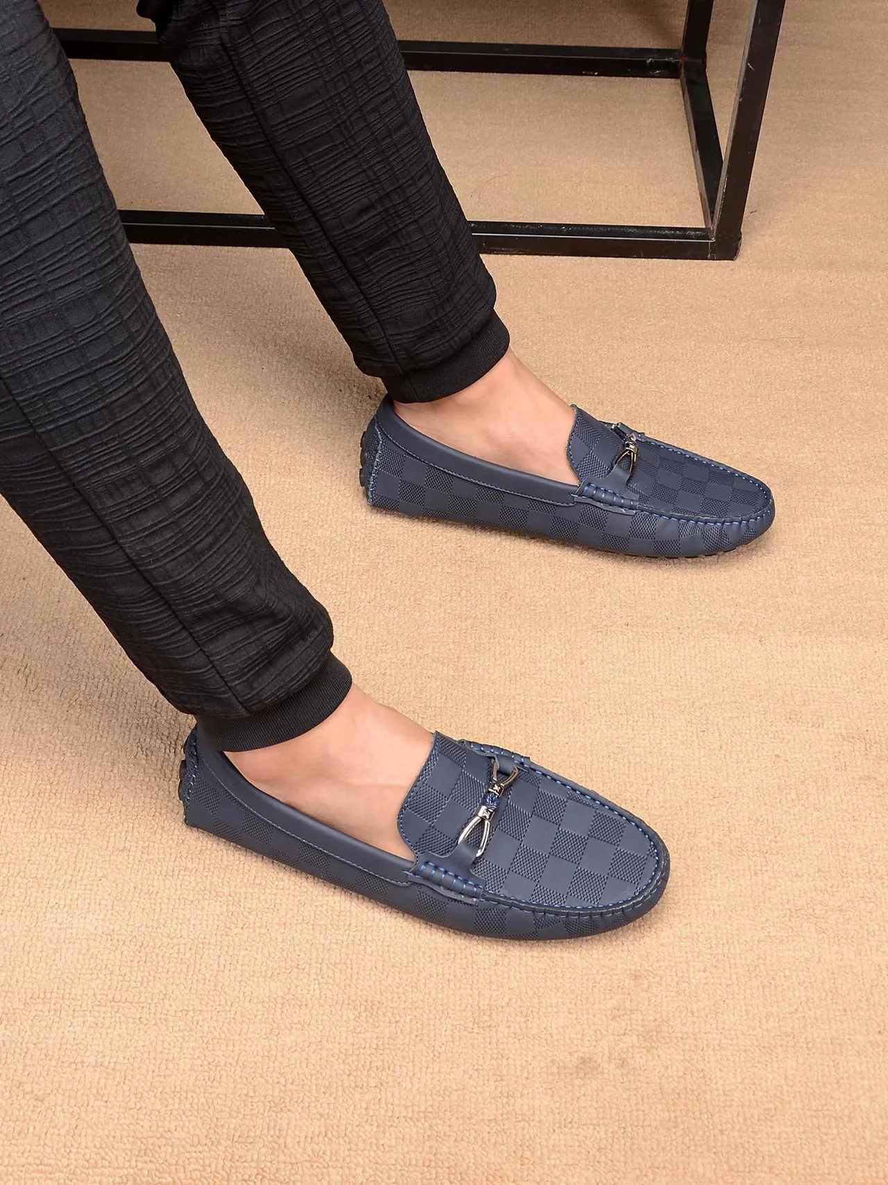 Louis Vuitton Horsebit 1955 Navy Damier Loafers 3